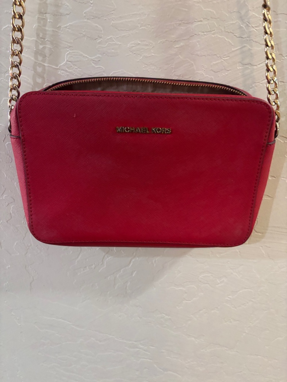 Michael Kors Red Crossbody with Gold Chain Strap